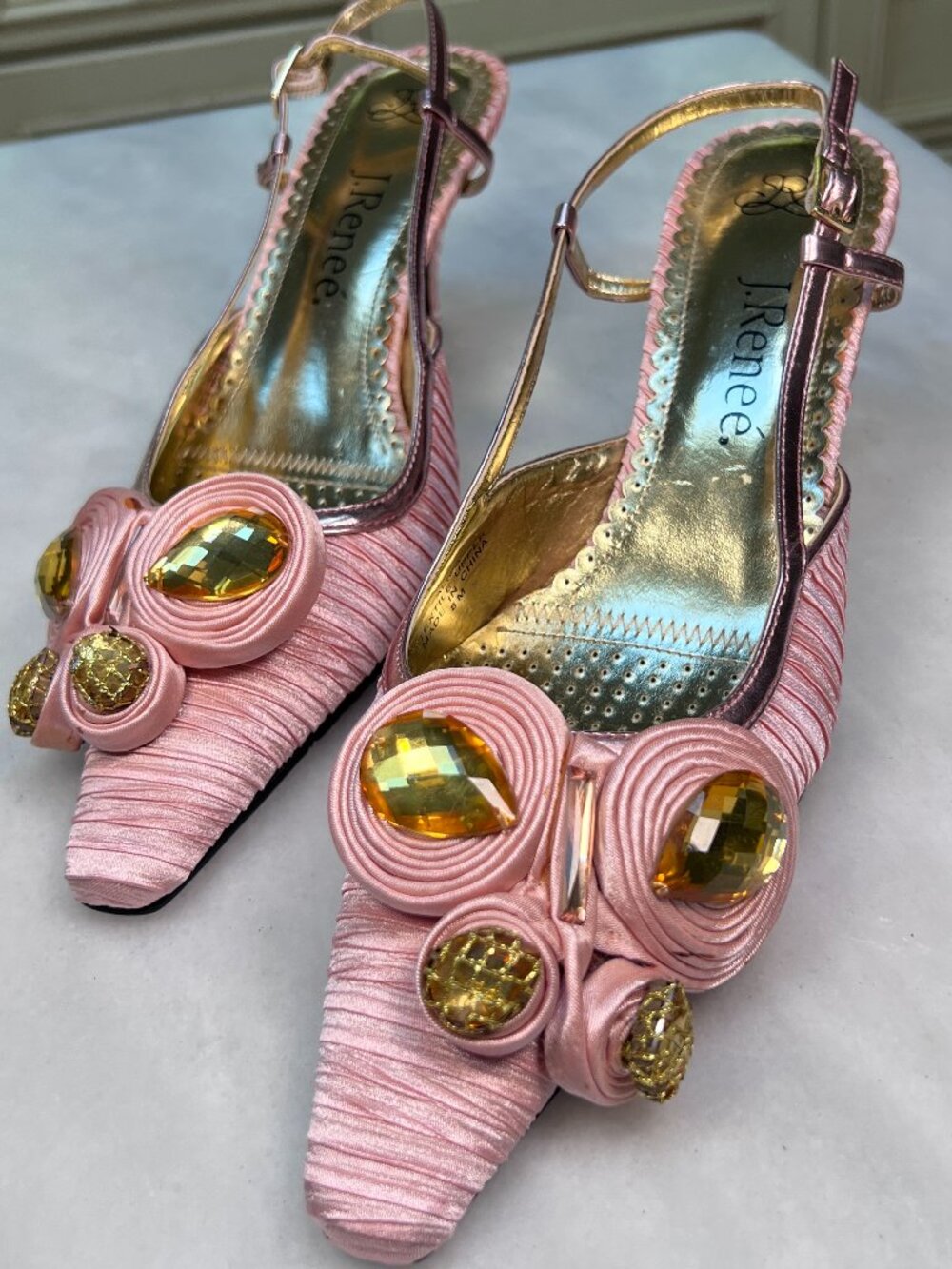 J.Renee Alida Slingback Soft Pink Fabric Butterfly Heels Size 8 - Vintage - Picture 3 of 9